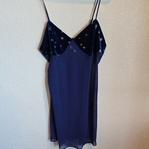 ​Avon Intimates Navy Blue Velvet Star Print Chemise Nightgown | Large L